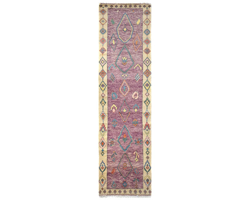13 Feet Moroccan Purple Hand Woven Wool Runner Rug